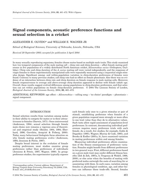Pdf Signal Components Acoustic Preference Functions And Sexual