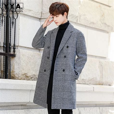 winter long jacket men fashion korean loose fit double breasted trench