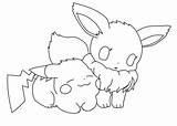 Pikachu Eevee Coloring Chibi sketch template