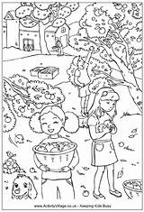 Coloring Pages Picking Colouring Apples Fall Apple Autumn Harvest Kids Orchard Sheets Children Farm სურათეი Festival Activityvillage Activity Printable Background sketch template