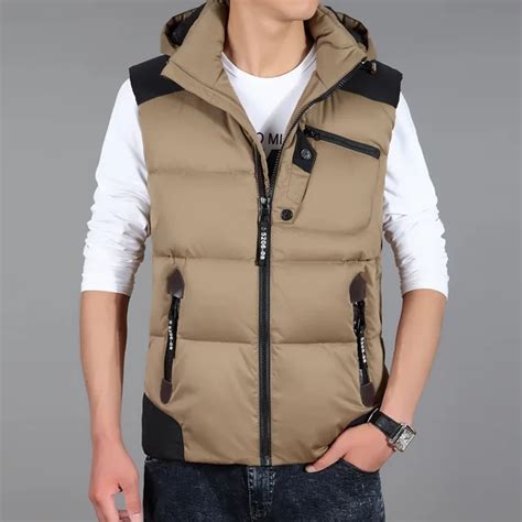 mens sleeveless vests jackets   winter men duck  hooded vest fashion male warm vest