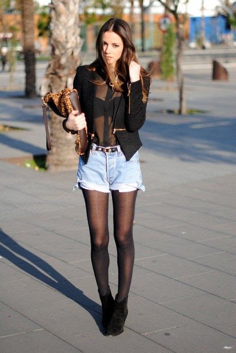 high waisted jean shorts fall outfit black sheer blouse fashion short outfits