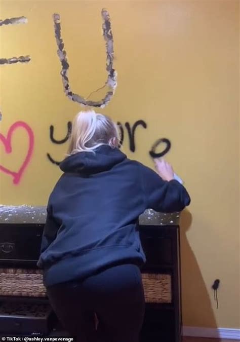 woman gets revenge on cheating ex by hammering fu into his wall