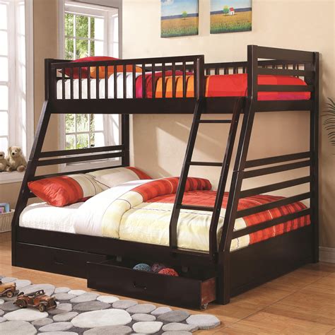 coaster bunks twin  full bunk bed   drawers  attached