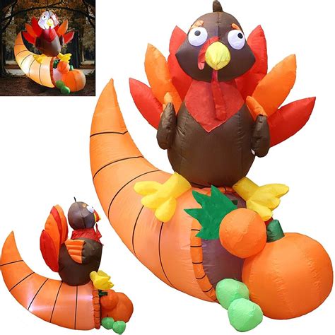 Joiedomi 5 Ft Tall Brown Yellow And Red Plastic Turkey On Cornucopia