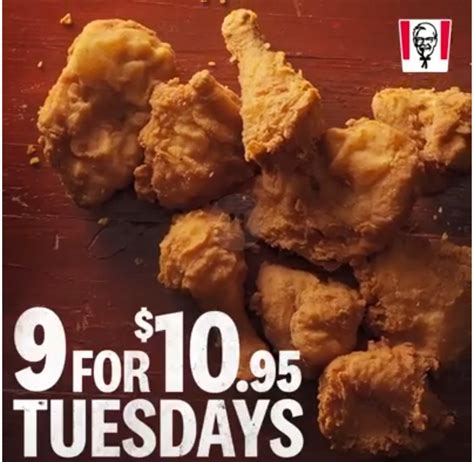 Deal Kfc 9 Pieces For 10 95 Tuesdays In Wa Kfc App Frugal Feeds