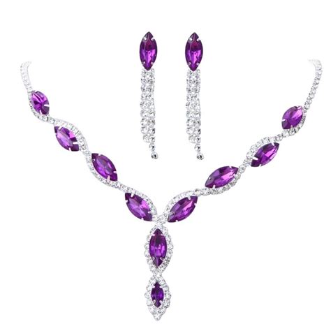 purple necklace earrings set crystal rhinestone diamante wedding jewelry set jewelry sets