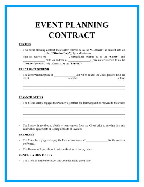 printable event planner contract template printable world holiday