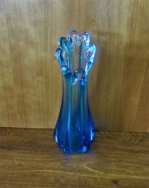 Swung Glass Vase Vintage Blue Aqua Blue Stretch 9 Tall Etsy Glass