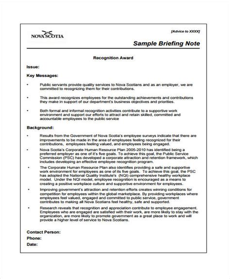 briefing note templates  sample  format