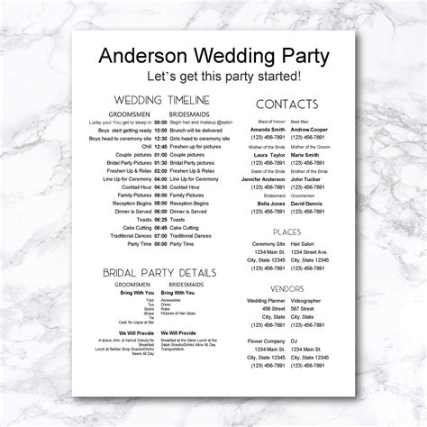 wedding timeline checklist wedding party printable wedding etsy