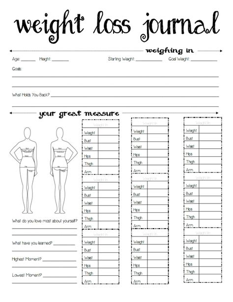 printable weight watchers journal     printablee