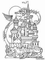Castle Coloring Dragon Pages Drawing Palace Fantasy Fotolia Kleurplaat Adult Buckingham Adults Color Book Printable Vector Kasteel Template Au Houses sketch template