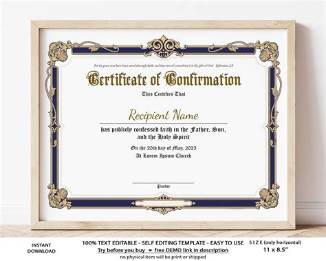 editable confirmation certificate template printable etsy