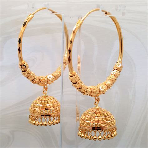 goldshine genuine  solid yellow gold earrings hoop bali chandelier jhumka hallmarked