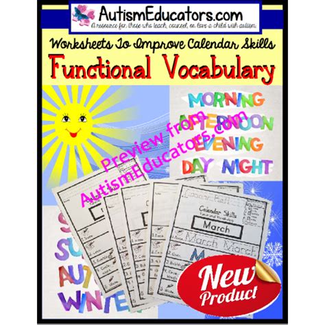 life skills functional calendar vocabulary worksheets with data for autism and special education