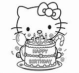Coloring Birthday Kitty Hello Happy Pages Popular sketch template