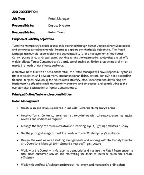 job description template  manager