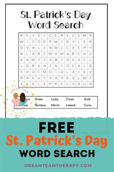 st patricks day word search dream team therapy vocabulary