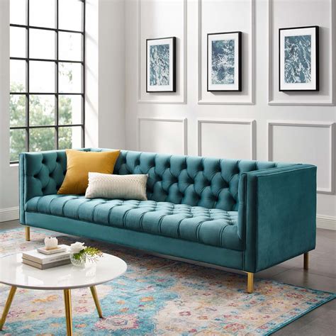 delight tufted button performance velvet sofa  sea  modway