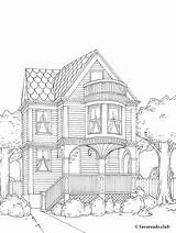 Colouring Buildings Villages Towns Cities Escapes Drawing sketch template
