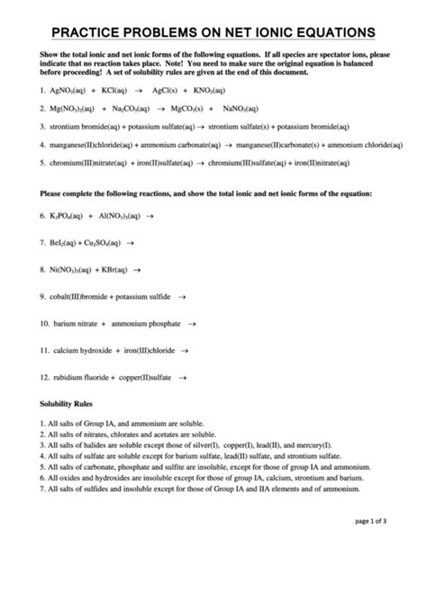 practice problems  net ionic equations printable