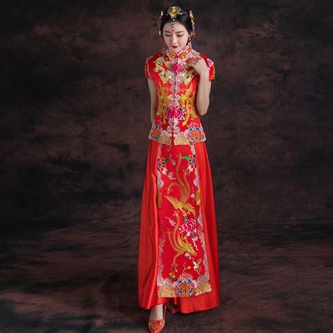oriental wedding gowns chinese traditional women phoenix embroidery