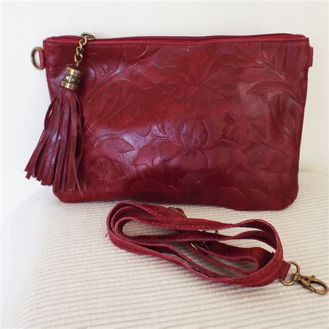 red leather leaf print clutch bag  detachable shoulder strap dress