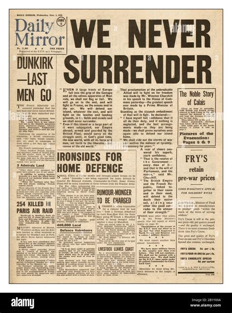 churchill speech ww archive world war ii newspaper headlines june