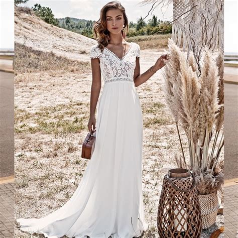 Bohemian Wedding Dress Vintage Lace Boho 2021 A Line Simple Beach