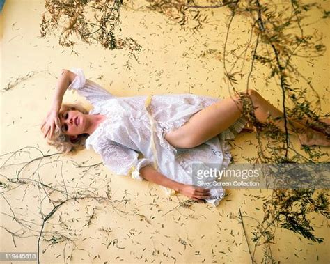 Carroll Baker Us Actress Reclining Against A Yellow Surface Photo