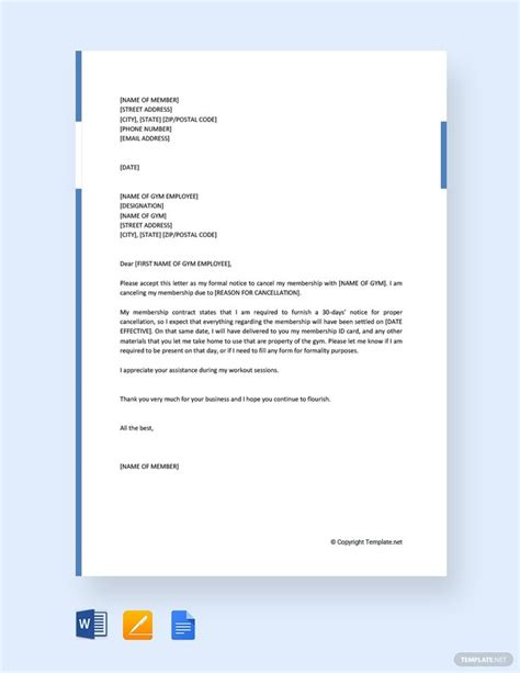 printable gym membership cancellation letter