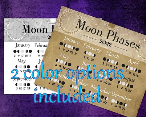 printable  moon phase calendar digital   etsy