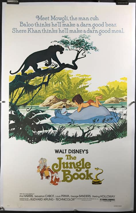 walt disneys  jungle book original vintage linen backed  poster original vintage