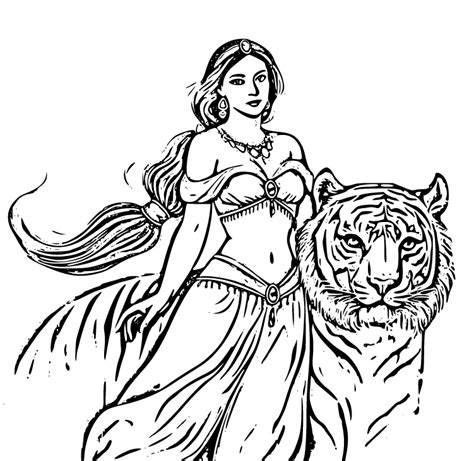 real princess jasmine   tiger   coloring page