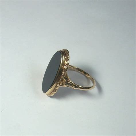vintage black onyx ring ladies gemstone ring  yellow etsy