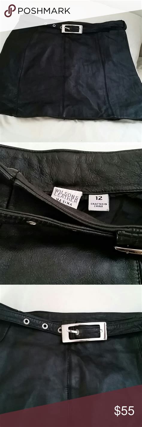 wilson leather black miniskirt  leather belt black wilsons genuine