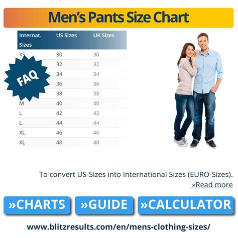 mens size charts conversions pants shirts waist chest