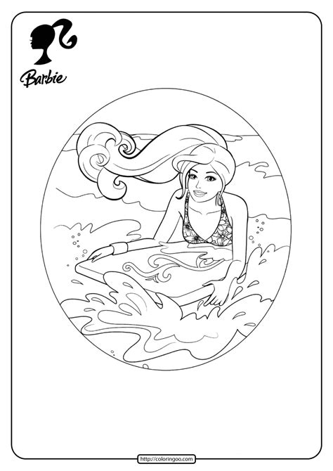 printable barbie surfing  coloring pages