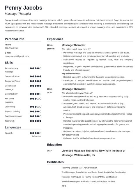 Massage Therapist Resume Sample Guide And 20 Examples