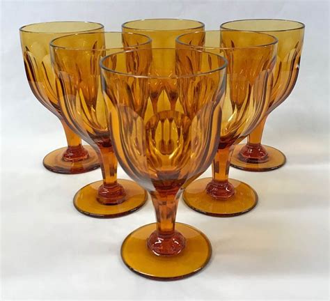 Large Amber Glass Vintage Goblets Vintage Goblets Retro Glassware