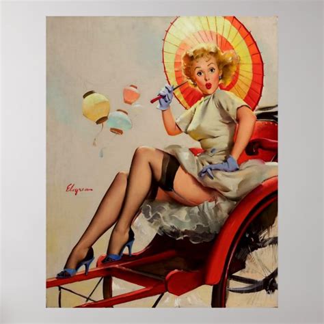Vintage Gil Elvgren Rickshaw Pin Up Girl Poster Zazzle