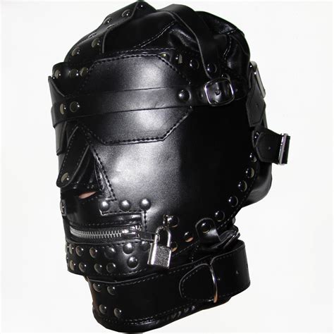 luxury leather head hood harness adult games muzzles mouth zipper goggles fetish fantasy bondage