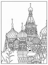 Coloring Basil Cathedral Square Saint Red Moscow Adult Sofian Pages Architecture sketch template