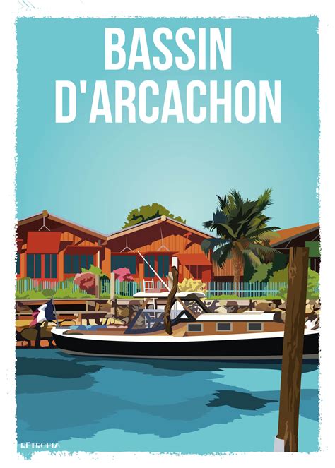 bassin darcachon vintage atlantique illustration retropia