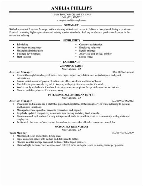 restaurant manager resume examples awesome unfor table assistant