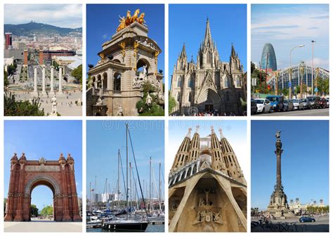 Collage With Famous Landmarks In Barcelona Spain Stock