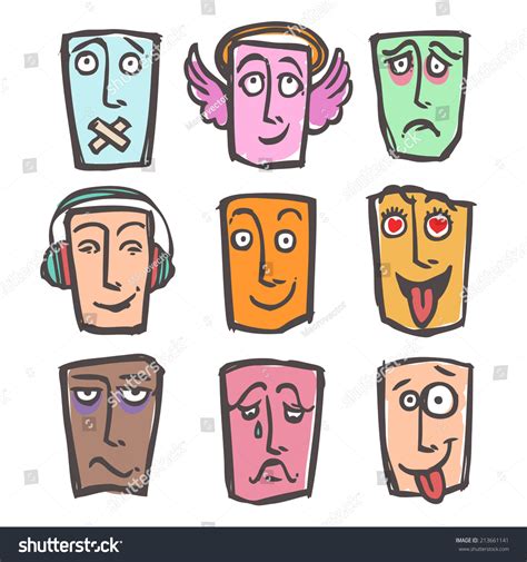 Sketch Emoticons Face Expressions Emotions Colored Stock Vector
