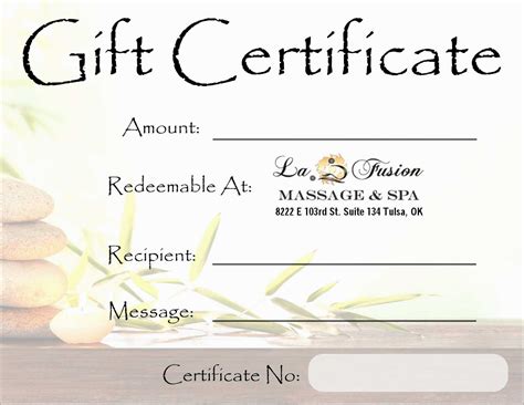 massage gift certificate template  printable