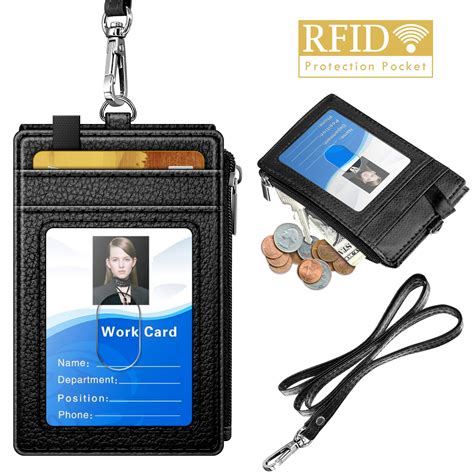 elv badge holder  zipper pu leather id badge card holder wallet